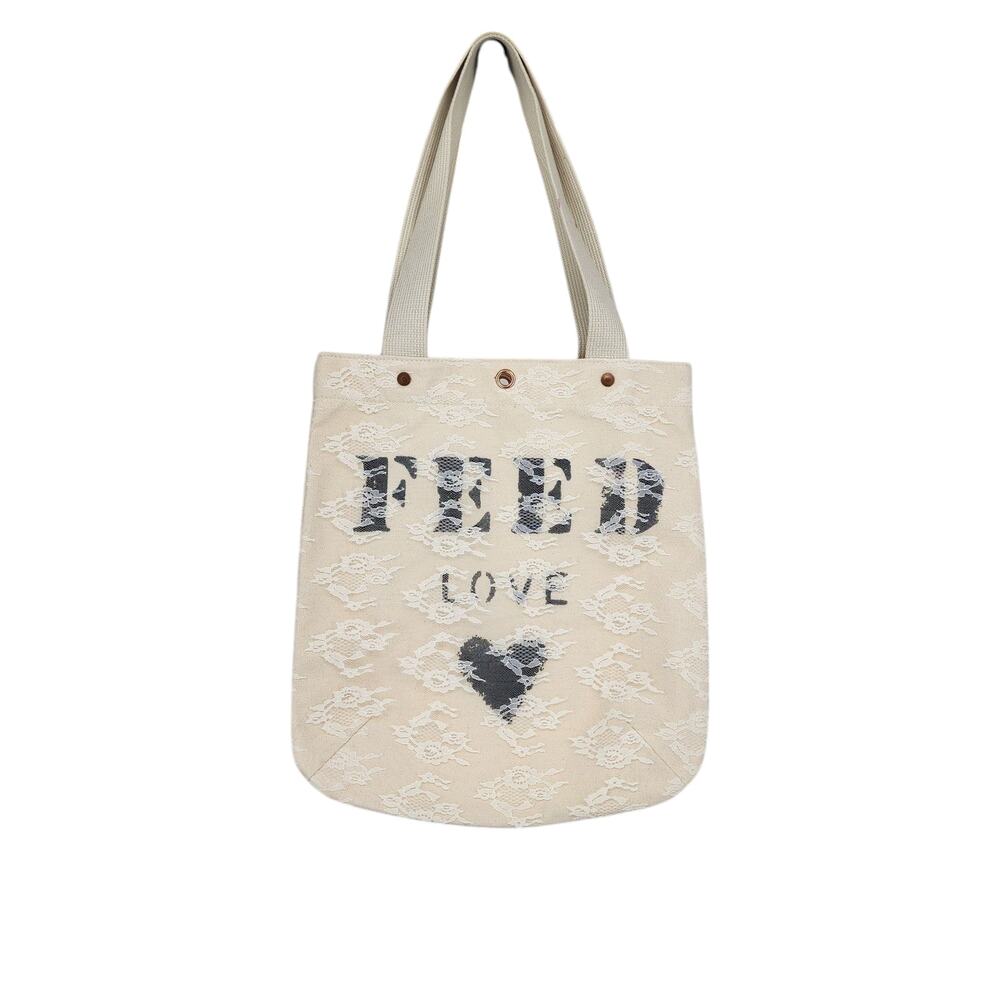 Feed Love Lace Wedding Canvas Tote Bag With Pocket Inserts & Heart Design